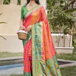 Green with Orange Saree
